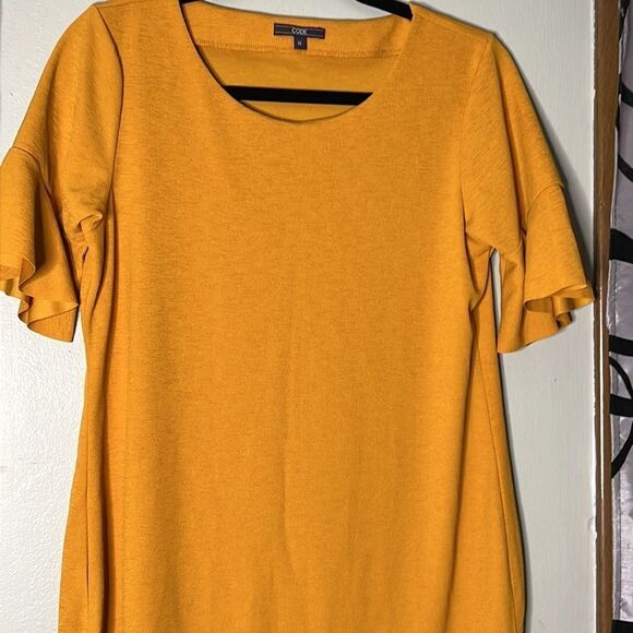 Code Shift Dress Autumn Yellow Ruffle Short Sleeves Knee Length size 14 - Picture 5 of 15